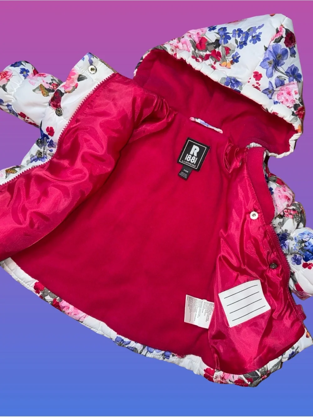Rothschild Girls Floral Hooded Puffer Jacket Fleece Lining 6/9 Months